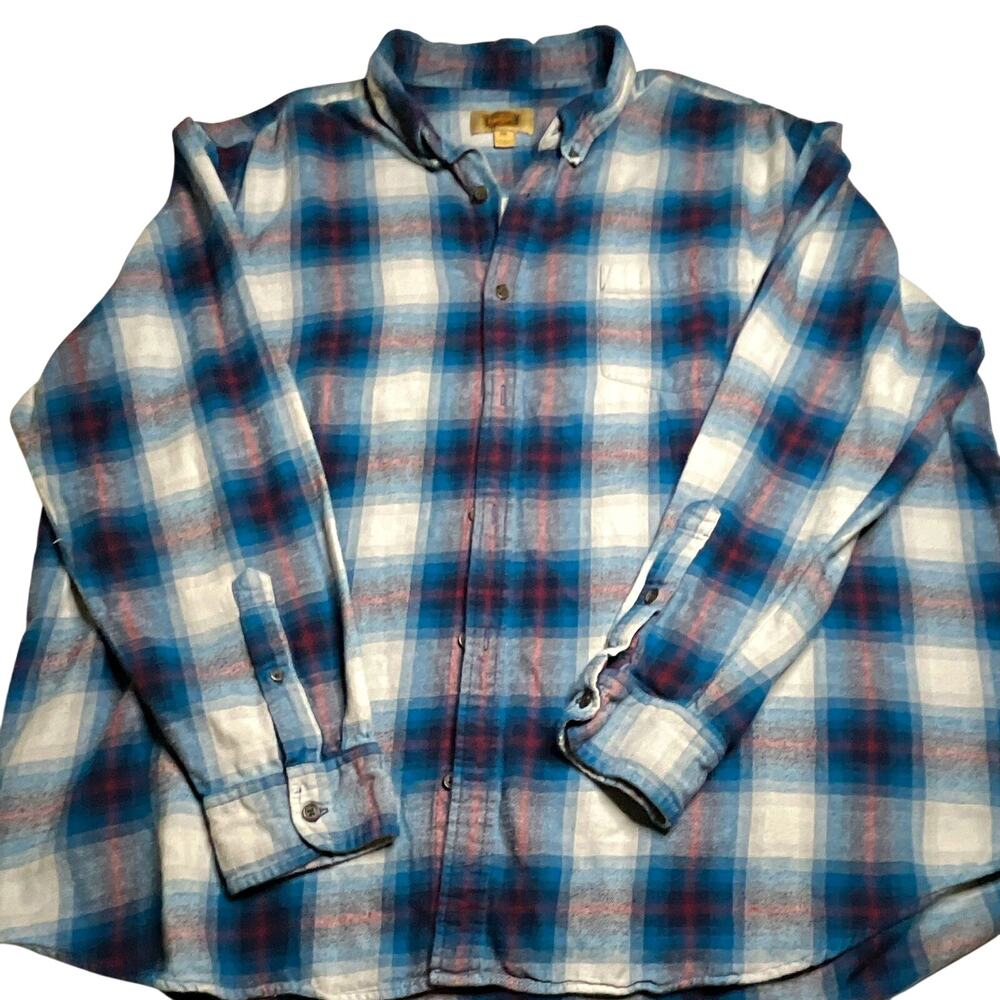 Foundry Men's 2XL Plaid Flannel Shirt Blue/White/Red Button-Down Pockets(0030)